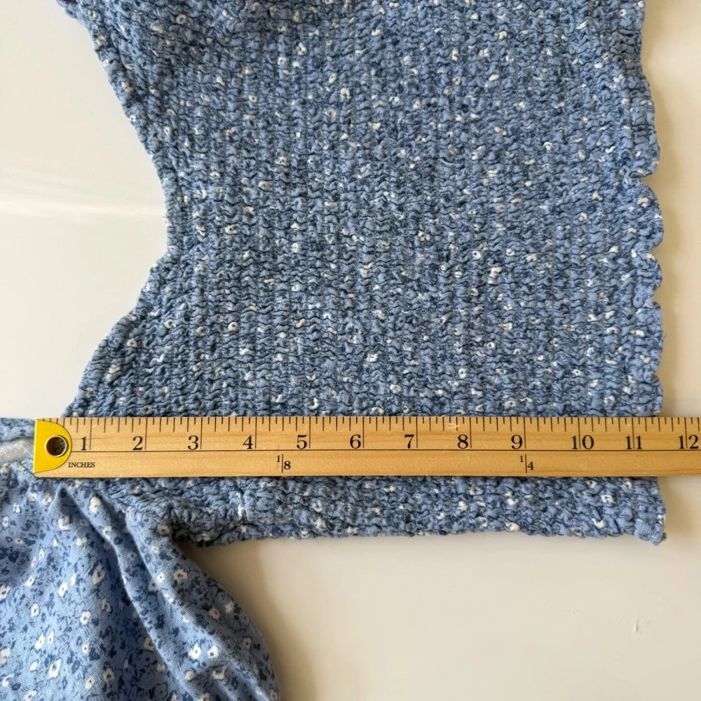 Abercrombie & Fitch Linen Blend Floral Top Blue‎ Puff Sleeve Prairie Cottagecore